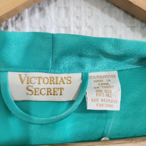 Vintage Victoria’s Secret Gold Label Satin Teal Kimono Robe One Size - Picture 11 of 13